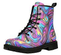 Ulalaza Women's Tie-Dye Print Combat Boots Colorful Galaxy Swirl Ankle Booties Lace-Up Chunky Platform Short Boots