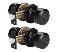 ULANEKWCJ Door Handle Passage Door Knob Set for Closets Hallways Matte Black 1-3/8 to 1-3/4 inch Pack of 2