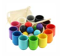 Ulanik Balls in Cups Large Montessori Toy Wooden Sorter Game 12 Balls 35 mm Age 1+ Color Sorting and Counting Preschool Learning Education (1 Edition)