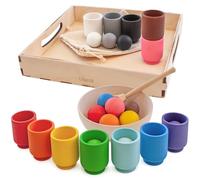 Ulanik Balls in Cups Montessori Toy Wooden Sorter Game 12 Balls 30 mm Age 1+ Colour Sorting and Counting Preschool Learning Education