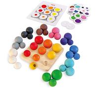 Ulanik Balls on Board, Montessori Toys for 3 Year Olds, Wooden Balls, Kids Games, Sensory, Toddler, Colour Sorting, Counting Toys - 36 pcs (Edition 1)