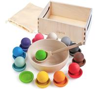 Ulanik Balls on Plates Toddler Montessori Toys for 1 Year Old + Baby Preschool Matching Wooden Games for Learning Colour Sorting and Counting - 12 Balls