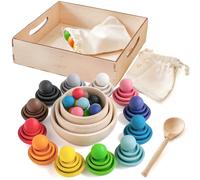 Ulanik Colors and Sizes Toddler Montessori Toys for 3+ Year Olds Preschool Matching Wooden Games for Learning Colour Sorting and Counting - 36 Balls on Plates
