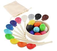 Ulanik Eggs and Spoons, Montessori Toys for 1 Year Old, Wooden Toys, Sensory Toys, Toddler Toys, Colour Sorting Toys for Toddlers, Counting Toys - 12 pcs