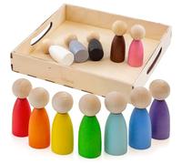 Ulanik Large Peg Dolls for Sorting Toddlers Montessori Toys for 3+ Year Olds Baby Waldorf Dolls Wooden Games for Learning Colour Sorting & Counting - 12 Gnomes