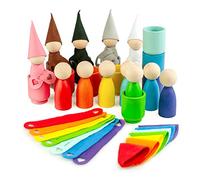 Ulanik Large Peg Dolls in Cups with Hats and Scarfs Toddler Montessori Toys for 3+ Year Olds Wooden Games for Sorting and Counting - 12 Gnomes