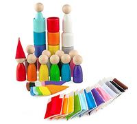 Ulanik Large Peg Dolls in Cups with Hats & Beds Toddlers Montessori Toys for 3+ Year Olds Waldorf Dolls Wooden Games for Colour Sorting and Counting - 12 Gnomes