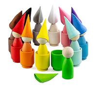 Ulanik Large Peg Dolls in Cups with Hats Toddler Montessori Toys for 3+ Year Olds Baby Waldorf Dolls Wooden Games for Colour Sorting and Counting - 12 Gnomes