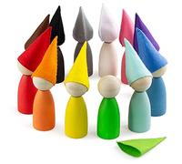 Ulanik Large Peg Dolls with Hats Toddlers Montessori Toys for 3+ Year Olds Baby Waldorf Dolls Wooden Games for Learning Colour Sorting and Counting - 12 Gnomes