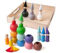 Ulanik Small Peg Dolls in Balls with Hats Toddlers Montessori Toys for 3+ Year Olds Baby Waldorf Dolls Wooden Games for Colour Sorting and Counting - 12 Gnomes