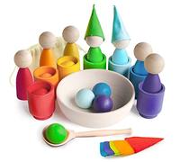 Ulanik Rainbow Peg Dolls and Balls in Cups Toddler Montessori Toys for 3+ Year Olds Baby Preschool Matching Wooden Games for Learning Colour Sorting and Counting