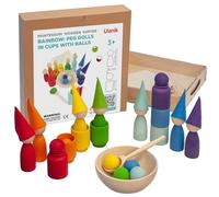 Ulanik Rainbow Peg Dolls and Balls in Cups Toddlers Montessori Toys for 3+ Year Olds Baby Preschool Matching Wooden Games for Learning Colour Sorting and Counting (2 Edition)