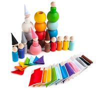 Ulanik Small Peg Dolls in Balls with Hats & Beds Toddler Montessori Toys for 3+ Year Olds Waldorf Dolls Wooden Games for Colour Sorting and Counting - 12 Gnomes