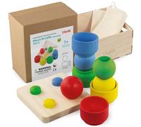Ulanik Starter Kit Balls in Nests Toddler Montessori Toys for 1 Year Old + Baby Wooden Games for Learning Colour Sorting and Counting - 4 Balls in Nesting Cups