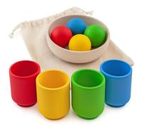 Ulanik Starter Kit Large Balls in Cups Toddler Montessori Toys for 1 Year Old + Baby Preschool Wooden Games for Learning Colour Sorting and Counting - 4 balls