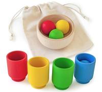 Ulanik Starter Kit Small Balls in Cups Toddler Montessori Toys for 1 Year Old + Baby Preschool Wooden Games for Learning Colour Sorting and Counting - 4 balls
