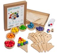 Ulanik Sweet Counting Large Toddler Montessori Toys for 3+ Year Olds Preschool Wooden Counting Toys for Learning Colour Sorting - Maths for Kids, 60 Wooden Balls
