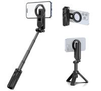 ULANZI JJ03 Magnetisches Stativ Ständer für iPhone 17 16 15 Samsung/Android Smartphone， 3 in 1 Bluetooth Selfie Stick Handy Griff Capgrip， 12N Starker Magnet， Ausziehbares Mini Stativ， Handyhalterung