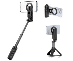 ULANZI JJ03 Magnetisches Stativ Ständer für iPhone 17 16 15 Samsung/Android Smartphone， 3 in 1 Bluetooth Selfie Stick Handy Griff Capgrip， 12N Starker Magnet， Ausziehbares Mini Stativ， Handyhalterung