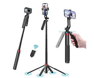 ULANZI MA09 Extendable Phone Tripod, 71" Selfie Stick Phone Vlog Tripod Stand Quadrapod with All in 1 Phone Clip, Travel Tripod Phone Holder with Rechargeable Remote for iPhone Sony Canon GoPro