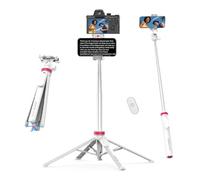 ULANZI MT-44 B [ 2026 UPGRADED] Auto Open Phone Tripod 59'', Four-Leg Stand with Dual Camera Set up, 360° Ball Head Cold Shoe 1/4" Thread, Selfie Stick Bluetooth for DSLR iPhone Samsung, White