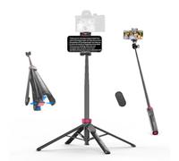 ULANZI MT-44B Phone Tripod, 59'' Auto Open Phone Stand w Dual Camera Setup,7-Section Extendable Pole, 360° Rotation Ball Head, Wireless Remote, Cold Shoe Mount, Compact (415g) for Vlogging & Selfies