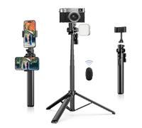 ULANZI MT-70 Extendable Tripod, 63" Selfie Stick Vlog Tripod Stand with 2 Phone Clips, 360 Rotate Dual Camera Holder for iPhone, Sony, Canon, GoPro, Lightweight for Travel, Black