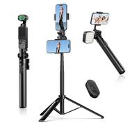 ULANZI MT-70 Extendable Tripod, 63" Selfie Stick Vlog Tripod Stand with 2 Phone Clips as Teleprompter, 360° Rotate Camera Holder for iPhone, Sony, Canon, DJI Osmo Nano, Lightweight for Travel, Black