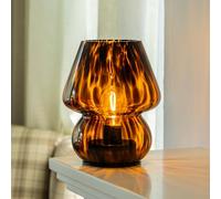 ULAROOM Battery Operated Mushroom Lamp - Vintage Small Table Lamp with Timer, Cordless Bedside Nightstand Lamp, Glass Battery Powered Lamp for Bedroom Kitchen Living Room Shelf Decor Aesthetic Amber