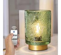 ULAROOM Battery Operated Small Cordless Table Lamps with Remote Control,Glass Dimmable Brightness Wireless Lamp with Timer,Battery Powered Lamp for Bedroom Living Room Home Decor Jade Green