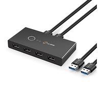 ULBRE USB 3.0 Switch Selector, 5Gbps Soho KVM Switches 4 Ports Sharing 2 Computers USB Switcher Hi-Speed Adapter Hub for Wired Mouse Keyboard PC Printer Scanner One Button