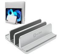ULBRE Vertical Laptop Stand for Desk Metal Heavy Duty, 4 Slots Adjustable 4in1 Vertical MacBook Stand Rack Pro Holder Compatible w' All Surface Dell Samsung HP Chromebook Upto 17.5' - Sliver