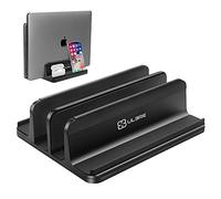 ULBRE Vertical Laptop Stand Metal Heavy Duty, Double Adjustable 4 Slots Vertical MacBook Stand Laptop Holder Compatible with All MacBook Surface Dell Samsung HP Chromebook Upto 17.5' - Black