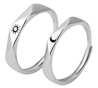 ULDIGI 1 Pair Couples Rings His and Hers Sun and Moon Pattern Promise Rings for Couples Set Silver Copper Material Decorative Fashionable Wedding Bands with Great Polishing Effect Gift