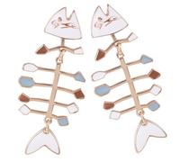 ULDIGI 1 Pair Fish Bone Earrings for Women, Creative Enamel Statement Drop Earrings, Trendy Unique Ear Accessories for Fashion Jewelry