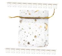ULDIGI 100PCS White Organza Jewelry Pouches with Gold Star and Moon Pattern Soft Mesh Drawstring Bags for Wrapping Party Favors and Storage and Elegant Present Bags