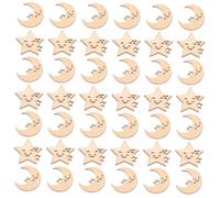 ULDIGI 100pcs Wooden Star Moon Craft Kit Boys and Girls Art Supplies Mixed Shapes Craft Decor for Boys and Girls