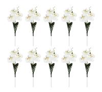 ULDIGI 10pcs Artificial Orchid Flowers Stem Bright Colors Realistic Visual Effects White Plastic Silk Cloth Realistic Style Flower for Dancing Party Photography Prop