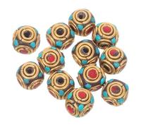 ULDIGI 12PCS Brass Tibetan Spacer Beads Large Hole Loose Charms for DIY Jewelry Making Nepalese Style Buddhist Bracelet Accessories with Back for Meditation and Prayer