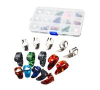 ULDIGI 15pcs Guitar Finger Picks for Thumb and Finger Storage Box Stainless Steel Celluloid Pick for Fingerstyle Playing