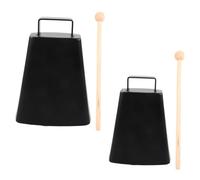 ULDIGI 2 Sets Orff Percussion Cowbell Set with Stick Handheld Metal Noise Makers Black Finish Grip for Drum Kits Music Classes Sporting Events Football Weddings