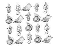 ULDIGI 20pcs Antique Ocean Charm Pendants Jewelry Antique Marine Animal Charms Bracelet Pendants Necklace Ocean Conch Earrings Conch for Bracelets Silver