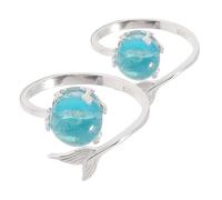 ULDIGI 2pcs Adjustable Open Band Mermaid Fish Tail Ring with Crystal Accents Ocean-themed Statement Jewelry for Women and Elegant Bubble Detail Fit