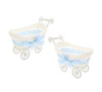 ULDIGI 2pcs Blue Faux Rattan Stroller Candy Basket Set, Woven Storage Basket for Shower, Wedding Party Decoration and Dried Fruit Organizer