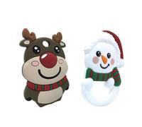 ULDIGI 2pcs Christmas Teether Set, Silicone Teeth Grinding Stick for Infants, Soft Molar Rods Reindeer and Snowman Designs, Soothing Gum Relief for Babies