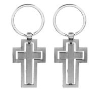 ULDIGI 2pcs Metal Cross Keychain Pendant Set, Lead Color Religious Cross Bag Charms Rotatable Car Key Holder and Faith Hanging Ornament for Backpack and Purse