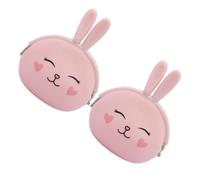 ULDIGI 2pcs Pink Rabbit Silicone Coin Purse Small Wallet with Design Holds Receipts and Folded Bills Portable Changes Bag for Daily Use and Journey