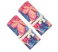 ULDIGI 2pcs Slot Canvas Pencil Roll Holder with Colorful Maple Leaf Design Handmade Artist Paint Brush Organizer Bag for Watercolor Oil Sketching Tools Portable Storage for Travel and