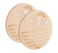 ULDIGI 2pcs Wooden Baby Birth Announcement Sign Circular Nursery Name Plaques for Newborns Commemorating Birth Time and Photo Prop and Party Decor Brown