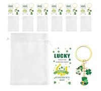 ULDIGI 30pcs St Patricks Day Shamrock Keychain Set with Metal Four Leaf Clover Charms, Green Luck Party Favor Keyrings with Jute Bags and Tags for Holiday Decorations and Event